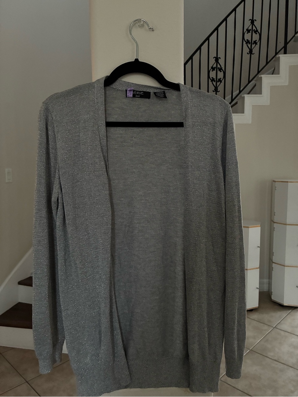 Verve Ami Silver Open-Front Metallic Cardigan